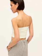 Ecru White Shorter Length Cotton Rich Bandeau Boobtube Top - Image 4 of 7