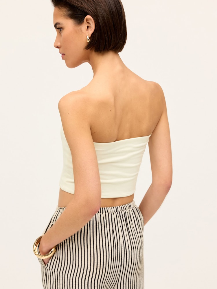 Ecru White Shorter Length Cotton Rich Bandeau Boobtube Top - Image 4 of 7
