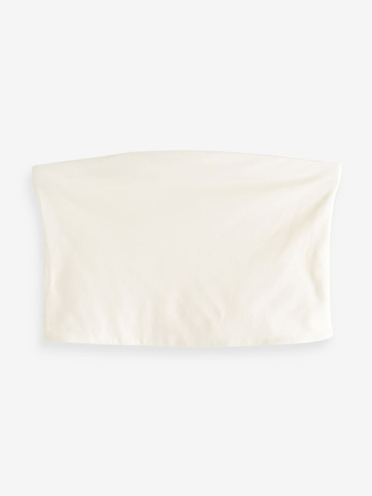 Ecru White Shorter Length Cotton Rich Bandeau Boobtube Top - Image 6 of 7