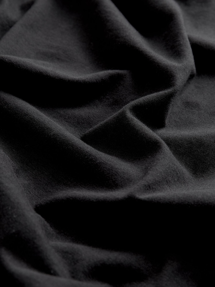 Black 100% Cotton Relaxed V-Neck Capped Sleeve Tunic Dress - Image 5 of 5
