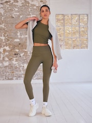 Khaki Green Ribbed Seamless High Waist Leggings - Image 2 of 7