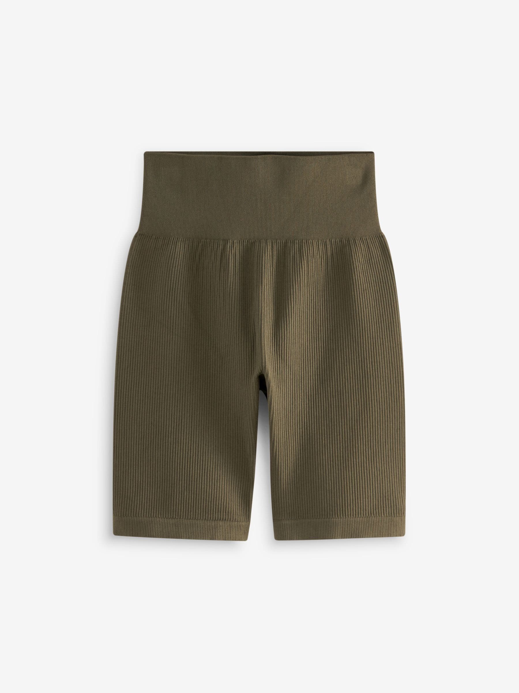 Next Khaki Green High Waist Ribbed Cycling Shorts