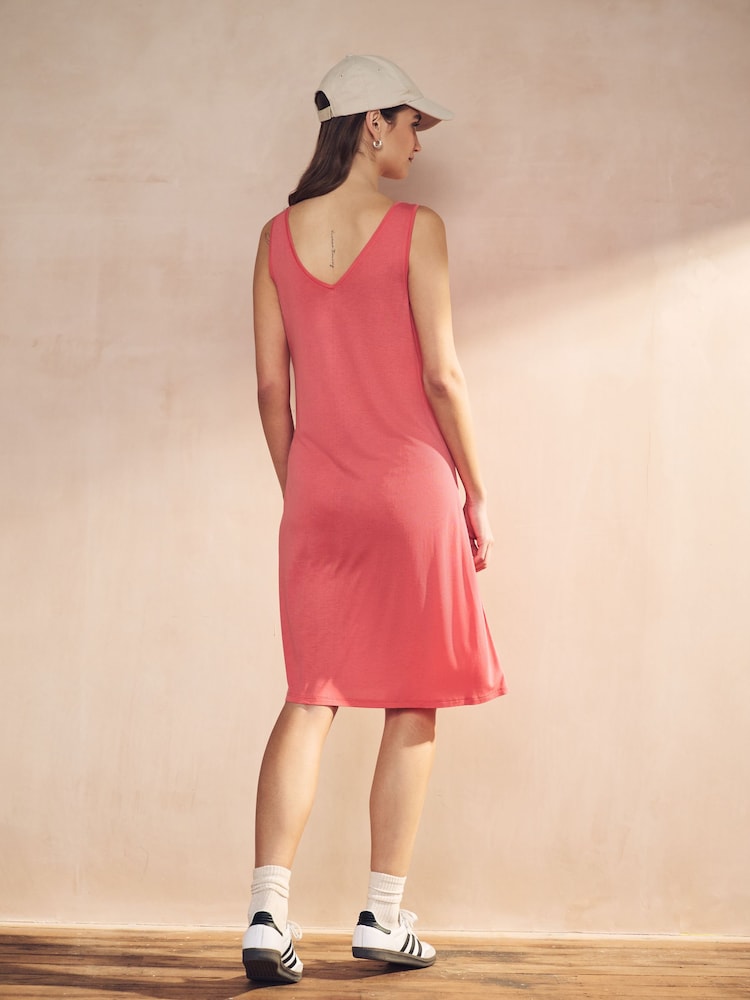 Coral Pink Sleeveless Slouch V-Neck Mini Dress - Image 2 of 6