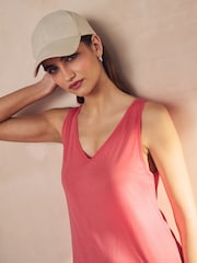 Coral Pink Sleeveless Slouch V-Neck Mini Dress - Image 4 of 6