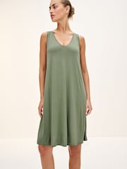 Green Sleeveless Slouch V-Neck Mini Dress - Image 1 of 4
