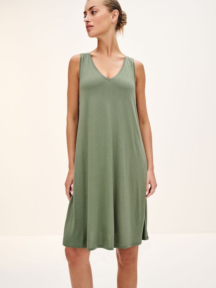 Green Sleeveless Slouch V-Neck Mini Dress - Image 1 of 4