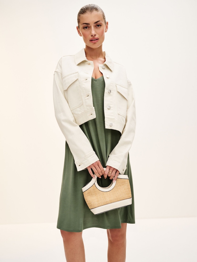 Green Sleeveless Slouch V-Neck Mini Dress - Image 2 of 4