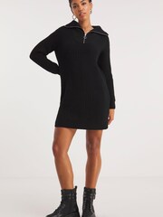 Simply Be Black Zip Neck Knitted Dress - Image 3 of 4