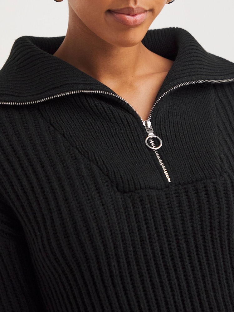 Simply Be Black Zip Neck Knitted Dress - Image 4 of 4
