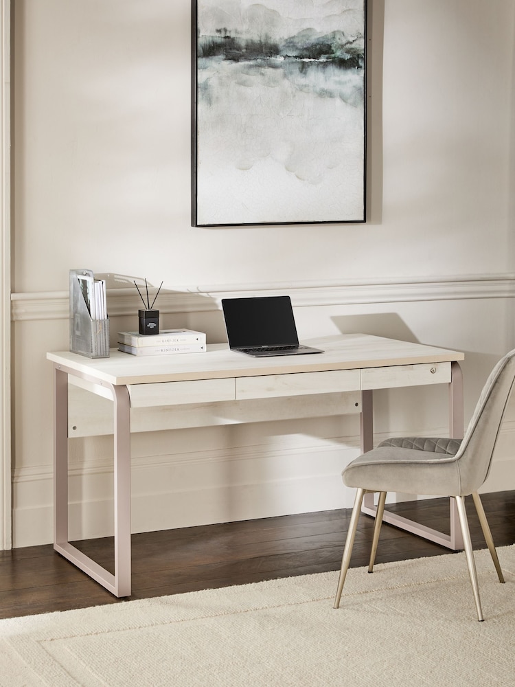 White Bronx Oak Effect Desk - Image 1 of 10