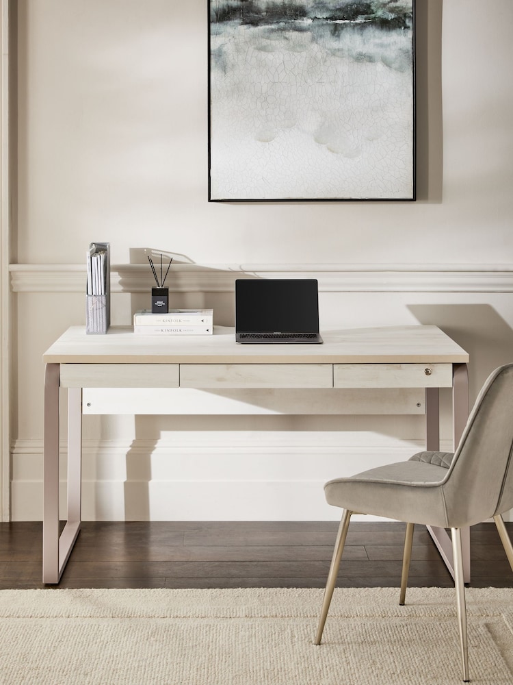 White Bronx Oak Effect Desk - Image 2 of 10