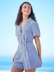 Yumi Blue Stripe Retro Playsuit - Image 3 of 5