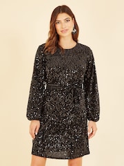 Mela Black Sequin Smock Dress - Image 1 of 4