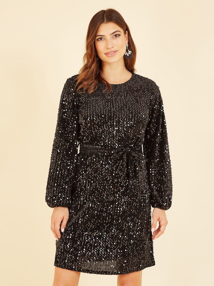 Mela Black Sequin Smock Dress - Image 1 of 4