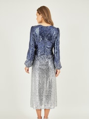 Yumi Blue Sequin Ombre Long Sleeve Midi Dress - Image 4 of 5
