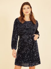 Mela Blue Sequin Smock Dress - Image 1 of 5