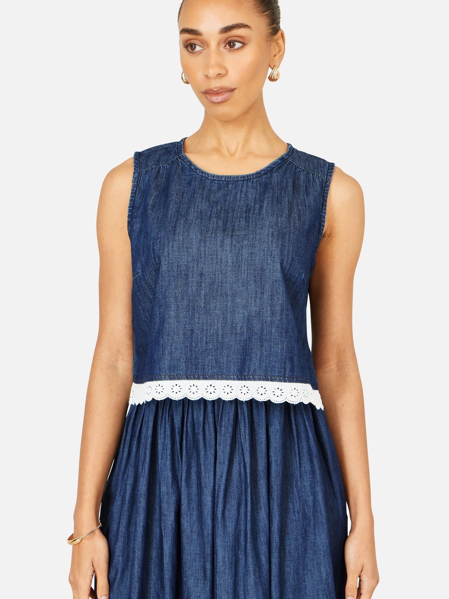 トップス yan Buy Yumi Blue Cotton Top With Lace Trims from Next USA