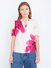 Yumi Pink Watercolour Viscose Floral Top - Image 1 of 4