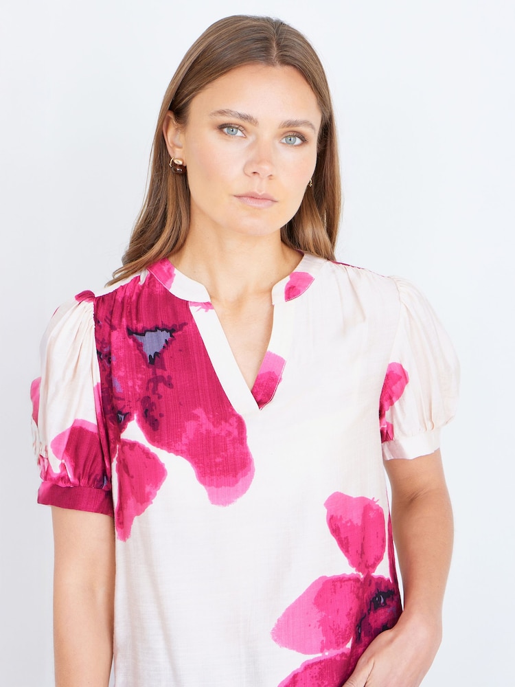 Yumi Pink Watercolour Viscose Floral Top - Image 2 of 4