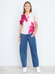 Yumi Pink Watercolour Viscose Floral Top - Image 3 of 4
