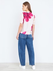 Yumi Pink Watercolour Viscose Floral Top - Image 4 of 4