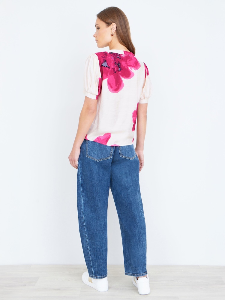 Yumi Pink Watercolour Viscose Floral Top - Image 4 of 4