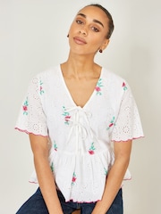 Yumi White Cotton Broderie Anglaise Embroidered Tie Top - Image 1 of 4