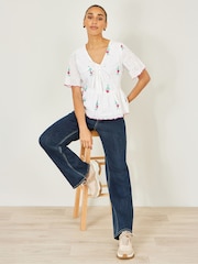 Yumi White Cotton Broderie Anglaise Embroidered Tie Top - Image 2 of 4