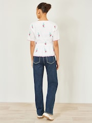 Yumi White Cotton Broderie Anglaise Embroidered Tie Top - Image 3 of 4