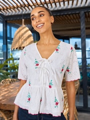 Yumi Cotton Tehnika belog veza Anglaise Embroidered Kravata Top - Slika 5 od 5