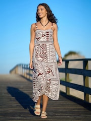 Yumi Brown Tile Print Maxi Dress With Bead Details - Image 1 of 5