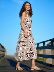 Yumi Brown Tile Print Maxi Dress With Bead Details - Image 2 of 5