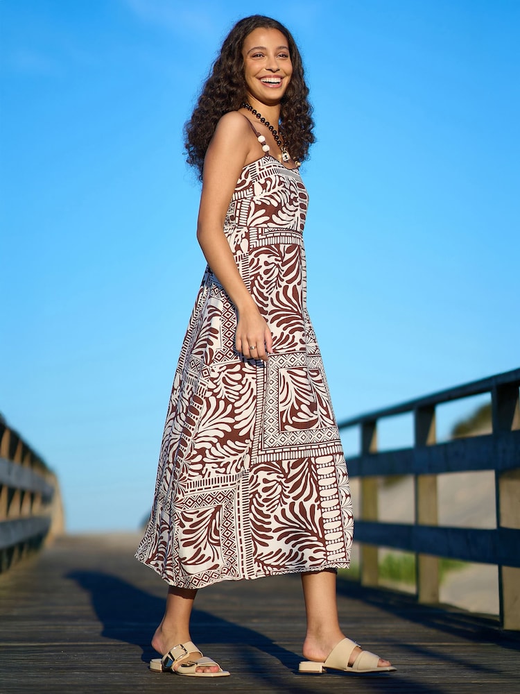 Yumi Brown Tile Print Maxi Dress With Bead Details - Image 2 of 5