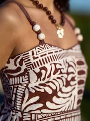 Yumi Brown Tile Print Maxi Dress With Bead Details - Image 5 of 5