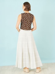Yumi Brown Cotton Daisy Print Waistcoat Top - Image 3 of 3
