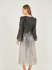 Yumi Black Sequin Ombre Long Sleeve Midi Dress - Image 4 of 5