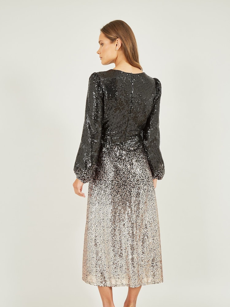 Rochie midi din Mânecă lungă cu efect ombre Yumi Paietă - Image 4 of 5