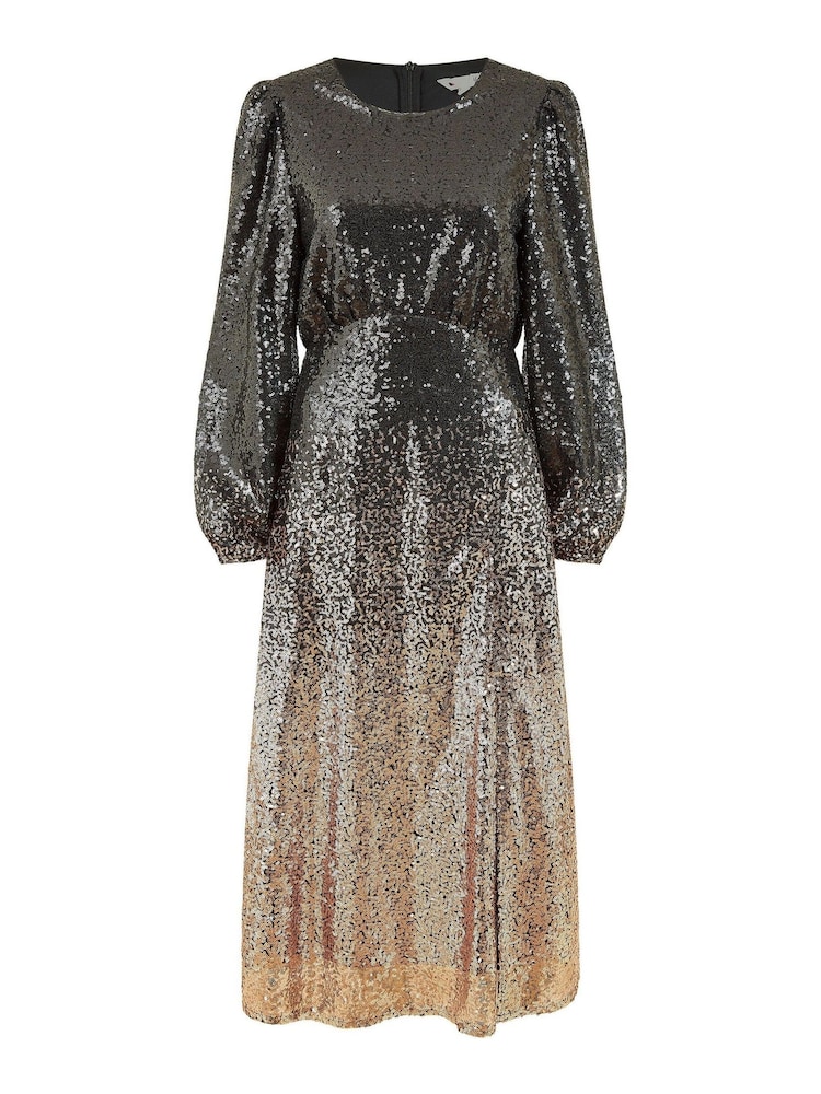 Yumi Black Sequin Ombre Long Sleeve Midi Dress - Image 5 of 5