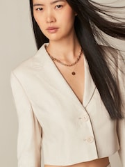 Neutral Linen Textured Cropped Blazer - Image 4 of 7