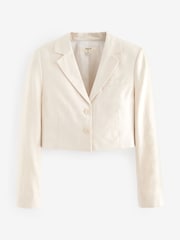 Neutral Linen Textured Cropped Blazer - Image 6 of 7