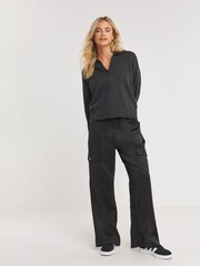 Simply Be Black Satin Cargo Trousers - Image 1 of 4