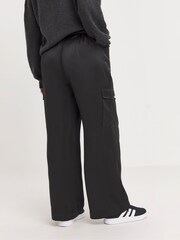 Simply Be Black Satin Cargo Trousers - Image 2 of 4