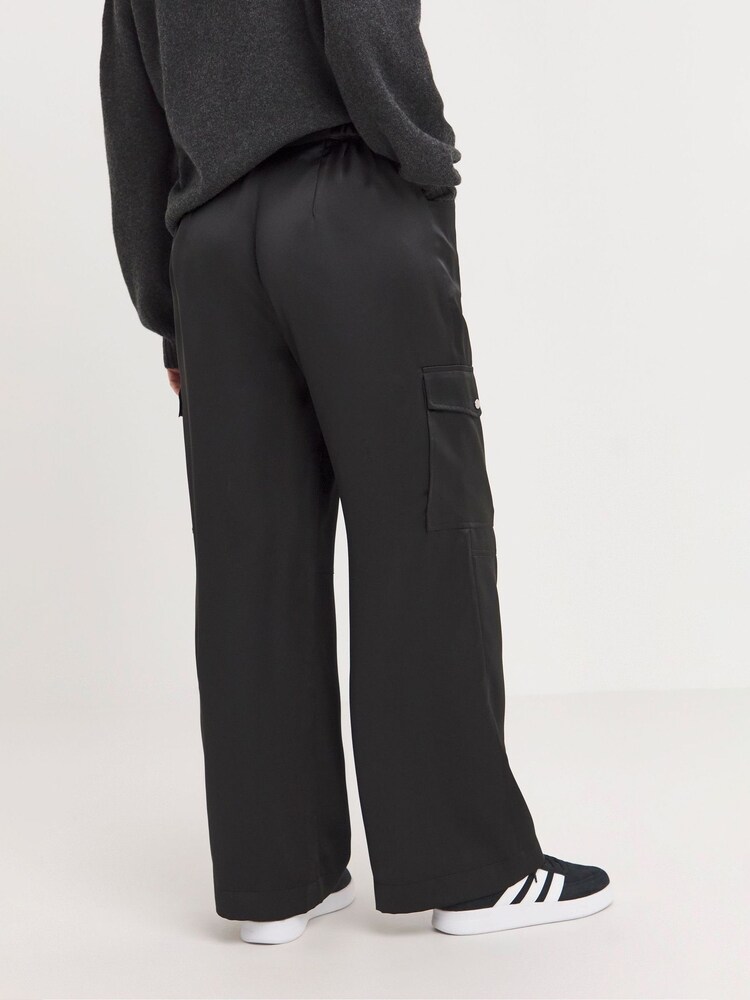 Simply Be Black Satin Cargo Trousers - Image 2 of 4
