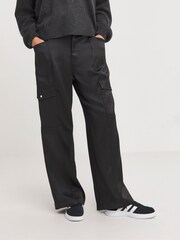Simply Be Black Satin Cargo Trousers - Image 3 of 4