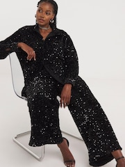 Simply Be Black Sequin Wide Leg Trousers - Image 3 of 3