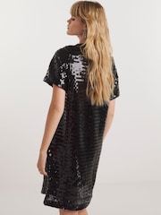 Simply Be Black Disc Sequin T-Shirt Dress - Image 2 of 4
