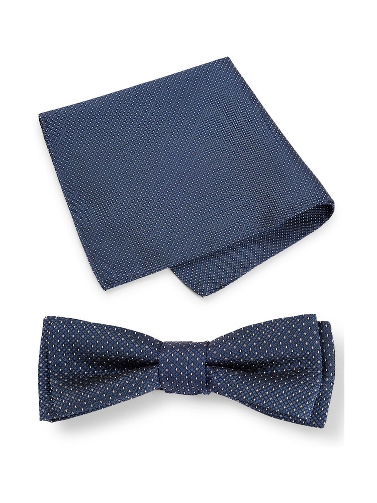 BOSS Blue Silk-Blend Jacquard Bow Tie and Pocket Square - Image 1 of 3