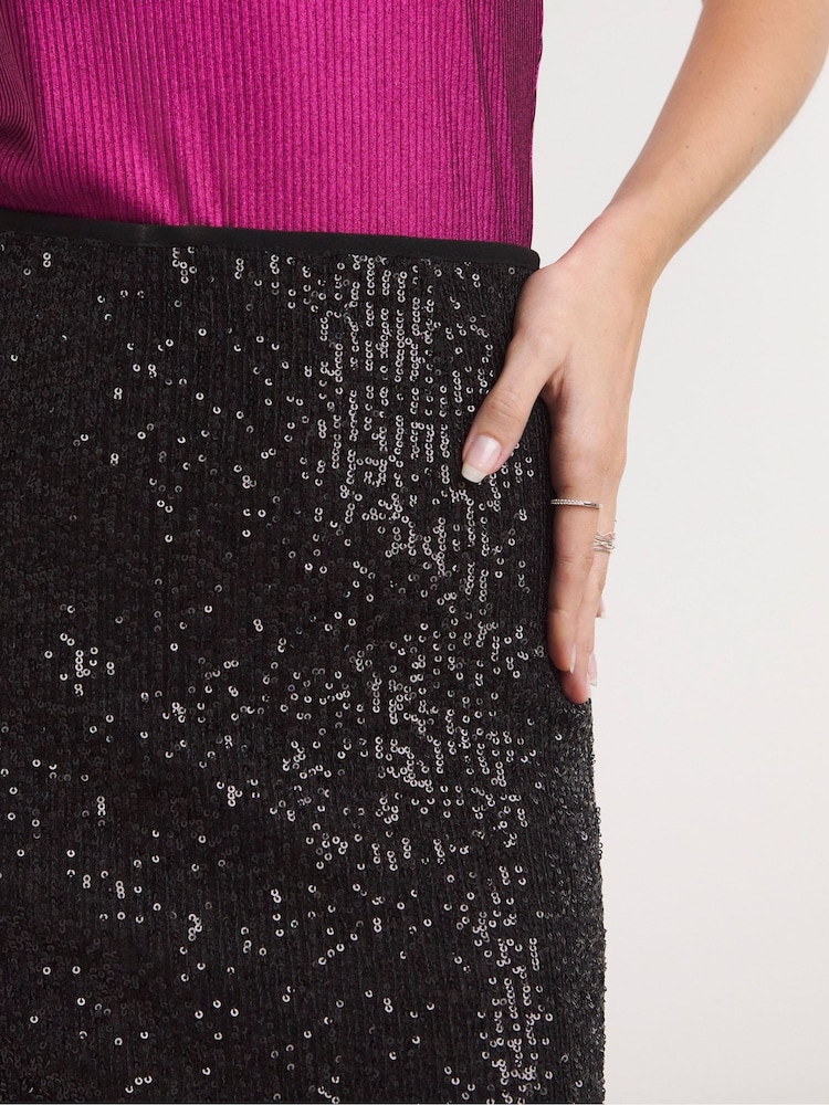 Simply Be Black Sequin Mini Skirt - Image 4 of 4 Simply Be Black Sequin Mini Skirt - Image 4 of 4