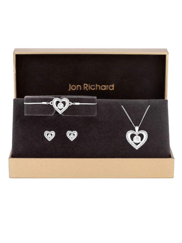 Jon Richard Silver Crystal Heart Trio Set - Image 1 of 3