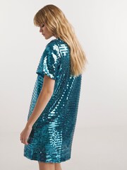 Simply Be Blue Sequin T-Shirt Dress - Image 2 of 4